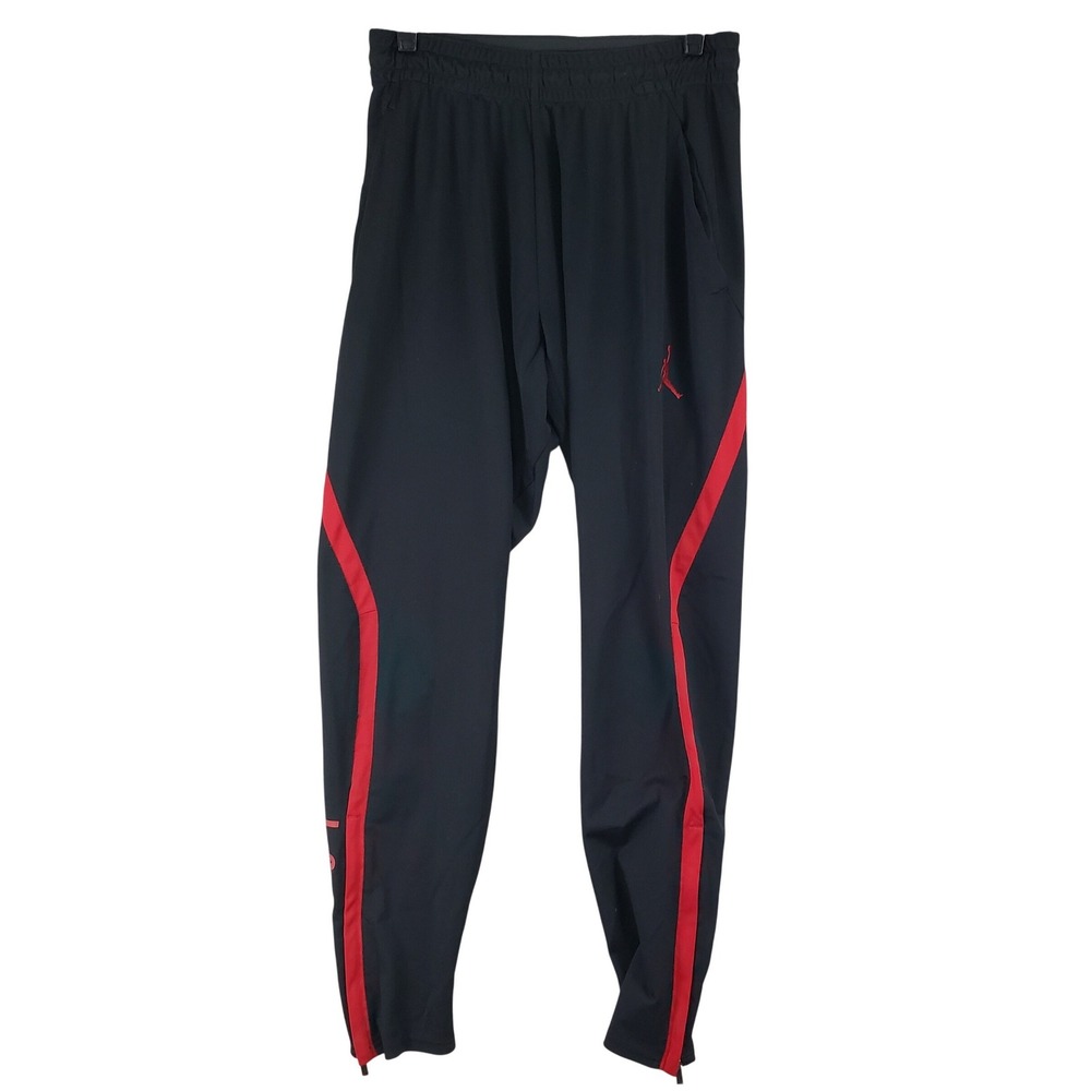 Jordan Dri-FIT Track Pants Mens S Black Red Tapered Ankle Zip Basketball